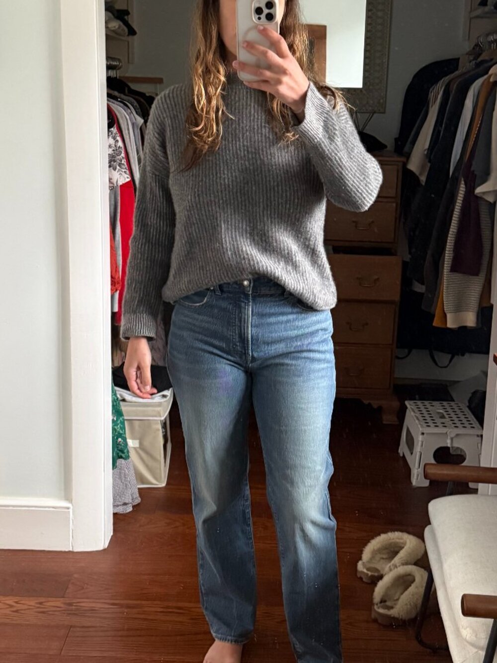 Naadam 100% Cashmere Ribbed Crewneck Sweater | Heather Gray | XS